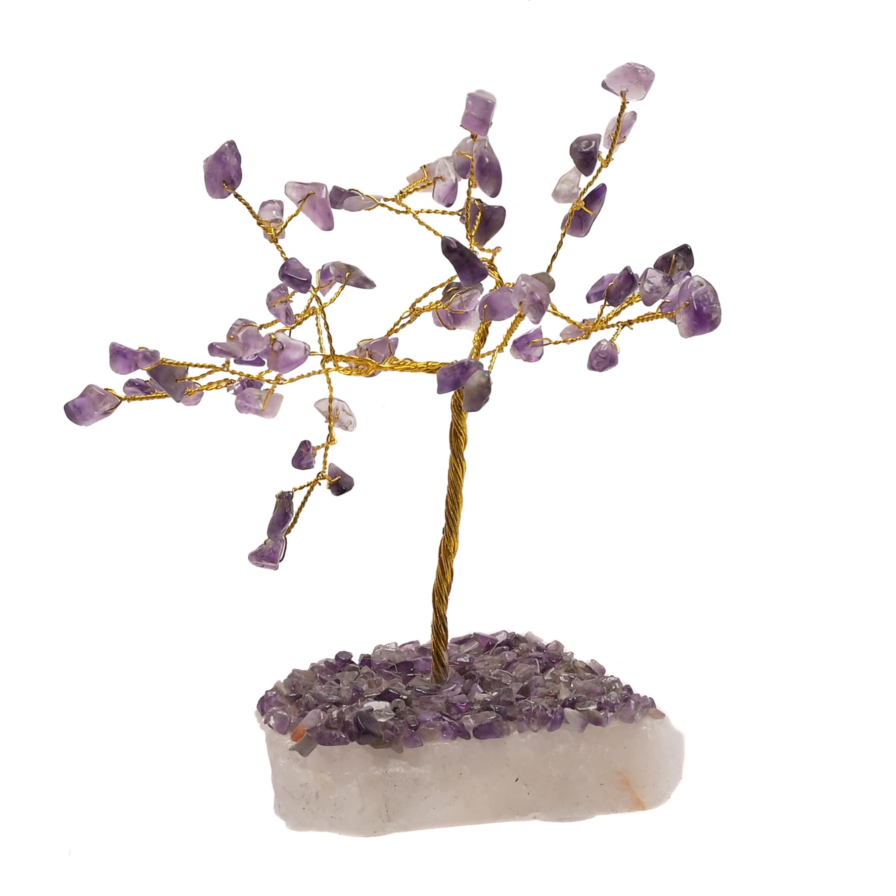 Sophia Serenity - Gemstone Tree - Geninue Purple Amethyst on White Quartz Base Decorative Ornament - Radiate Positive Energy Gifting & Homeware. H: 11cm x W: 11cm x D: 11cm.