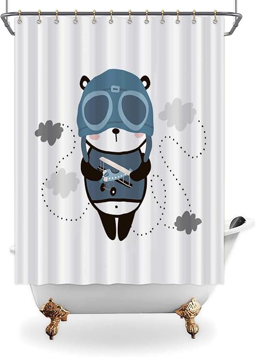 Aluoni Brave Pilot Cute Shower Curtain Cartoon Baby Bathroom Decor Set With Hooks 65 In X 71 In Amazon Ca Home Kitchen