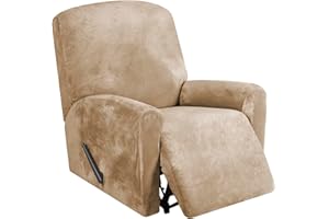FestiCorp Recliner Chair Covers Real Velvet 4-Pieces Recliner Covers for Small Lazy Boy Recliner Chair Stretch Recliner Sofa Slipcovers Furniture Protector with Side Pocket & Elastic Bottom, Camel