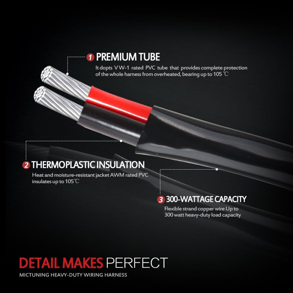 MICTUNING HD 14AWG 300w LED Light Bar Wiring Harness Fuse 40 Amp Relay ON-OFF Rocker Switch Blue(2Lead): Automotive