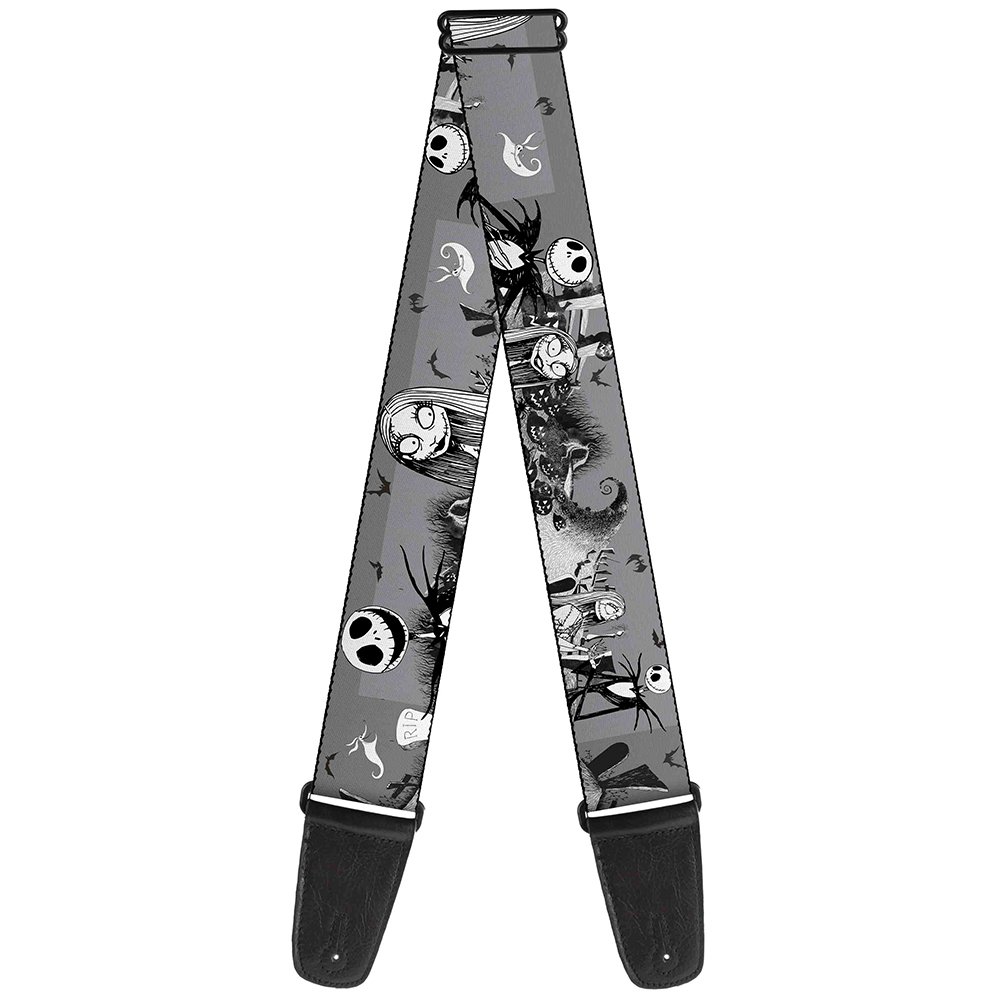 Buckle-Down GS-WDY041 Guitar Strap Nightmare Before Christmas Jack Sally Cemetery Scene Gray 2 Inches Wide, 34-60"