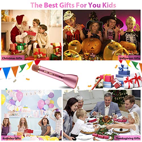 Wireless Kids Karaoke Microphone with Speaker, Portable Bluetooth Microphone Child Karaoke Mic Machine for Kids Adult Singing Party Music Playing, Support Android iOS Smartphone PC-Pink
