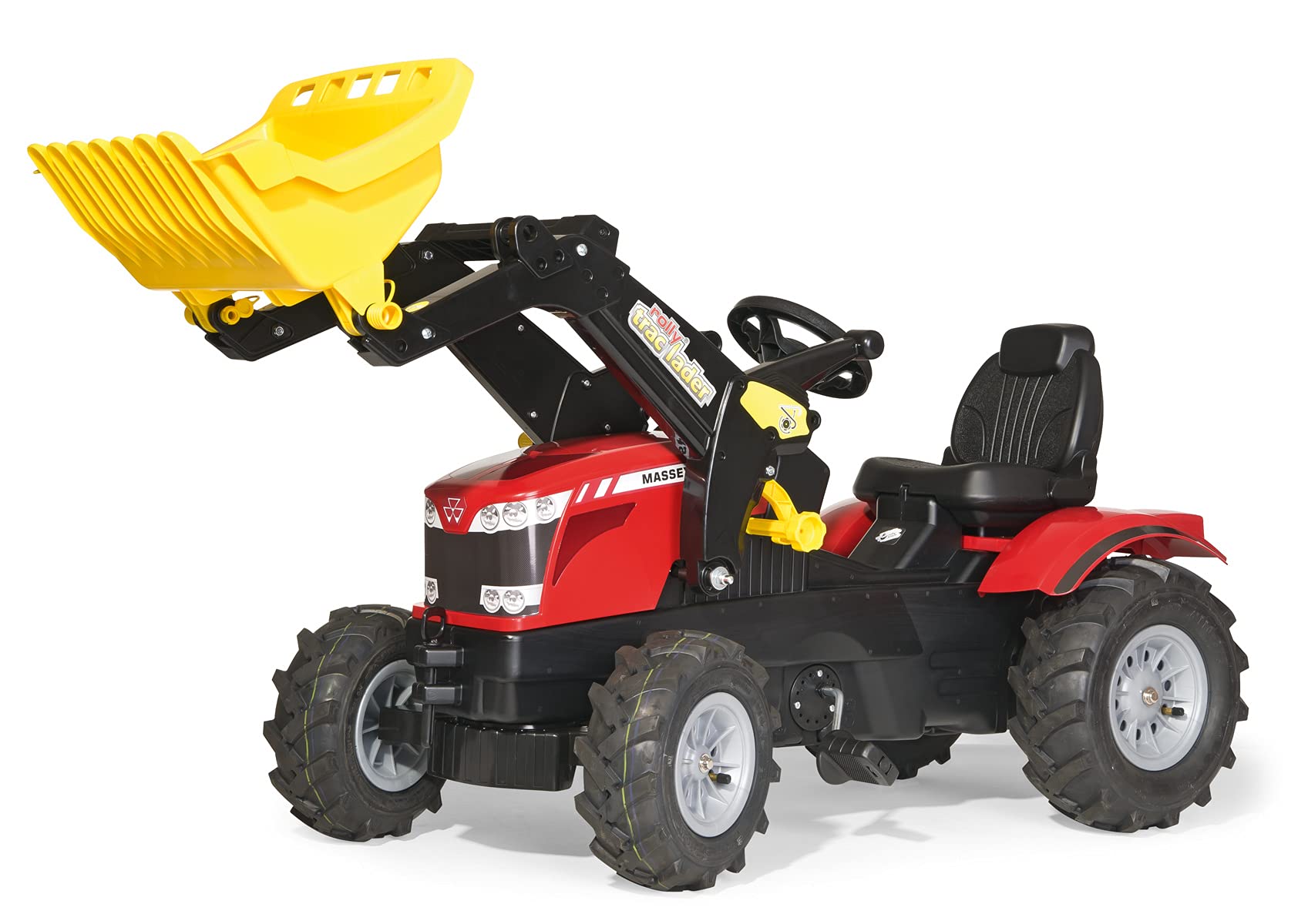 rolly toys | rollyFarmtrac Massey Ferguson 8650 Tractor with Frontloader (Red) | Pneumatic Tyres for Quieter & Smoother Ride | Large Working Frontloader that can Tip & Scoop | Ages 3+ | 61/114/0
