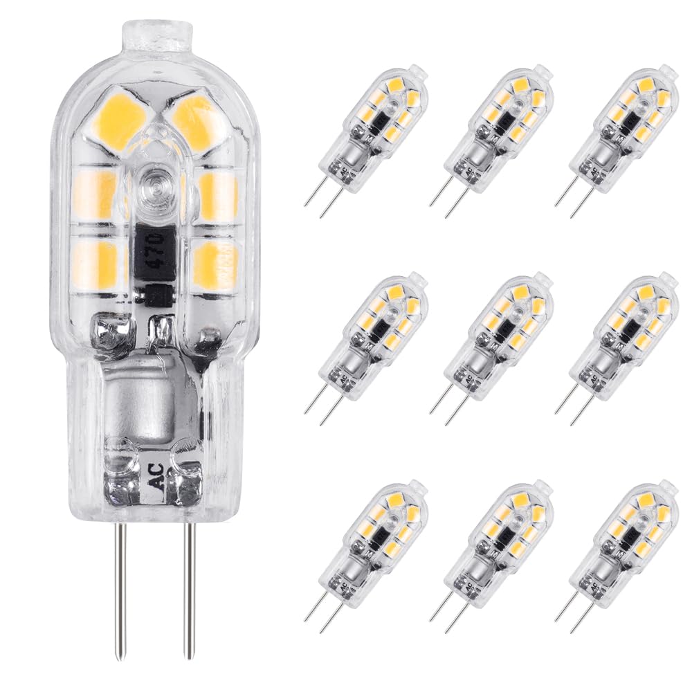 Vicloon G4 LED Light Bulbs, 10Pcs Warm White 2W 12V AC DC 3000K, No Flicker, 360° Beam Angle, 2W Equivalent 15W G4 Halogen Lamps with Frosted Cover