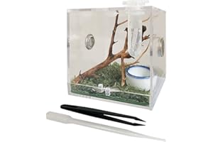 JOBEDE Jumping Spider Enclosure, Jumping Spider Habitat with Dropper Tongs Acrylic Reptile Breeding Box for Tarantula Scorpion Sling Isopods Invertebrates Insects Mantis Snake Gecko