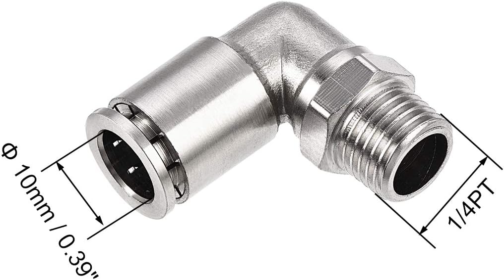 sourcing map Push to Connect Tube Fitting 10mm Tube to 1/4PT Male Elbow L Shape, Copper - Image 3
