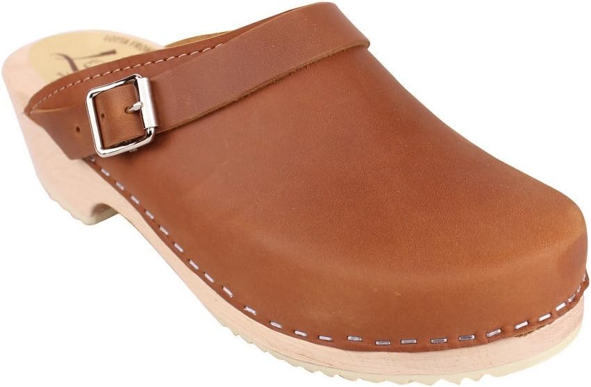 Lotta From Stockholm Classic Clogs with Moveable Strap in Brown Oiled Nubuck