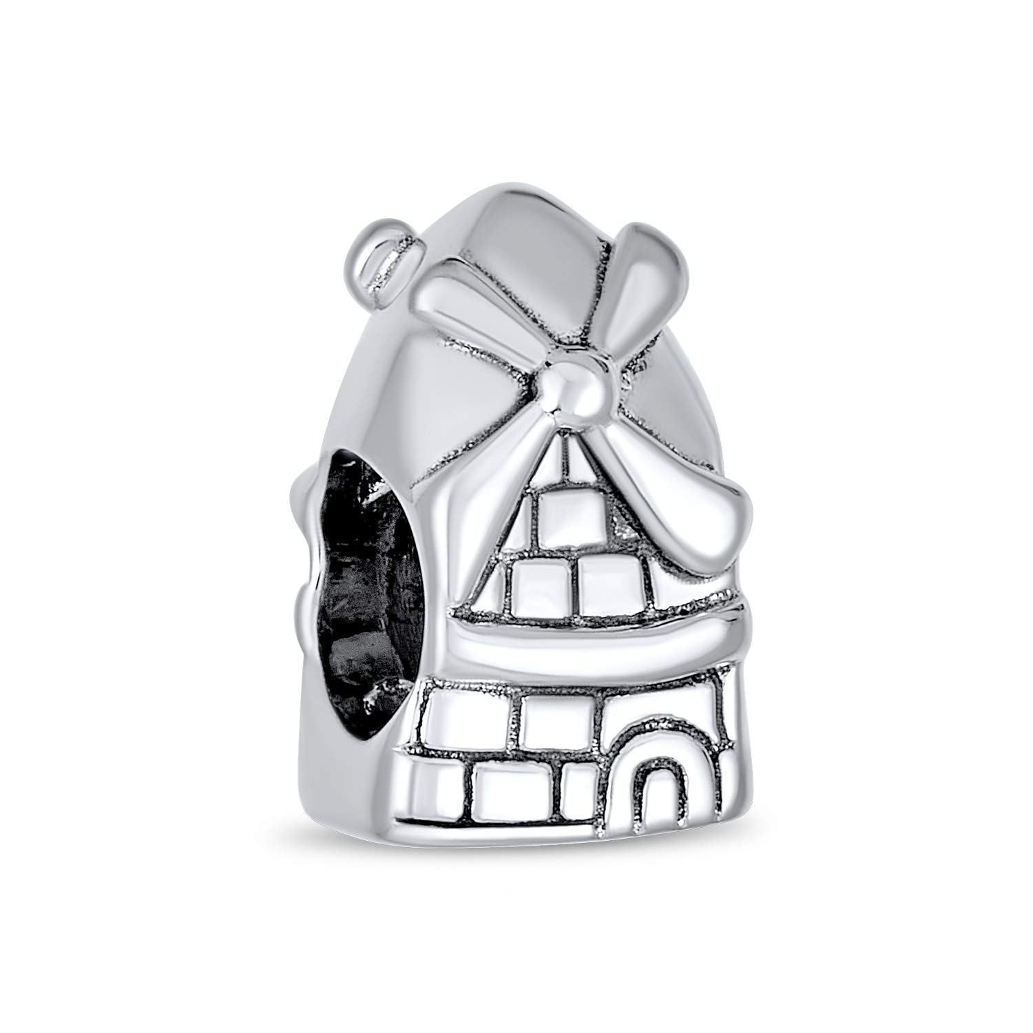 Bling Jewelry Tourism Travel Vacation Landmark Holland Dutch Windmill Charm Bead For Women For Teen Oxidized .925 Sterling Silver Fits European Bracelet