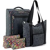 Sakroots On the Go 4 Piece Travel Bundle, Includes 21" Rolling Suitcase, Packable Large Tote, Medium & Small Pouches