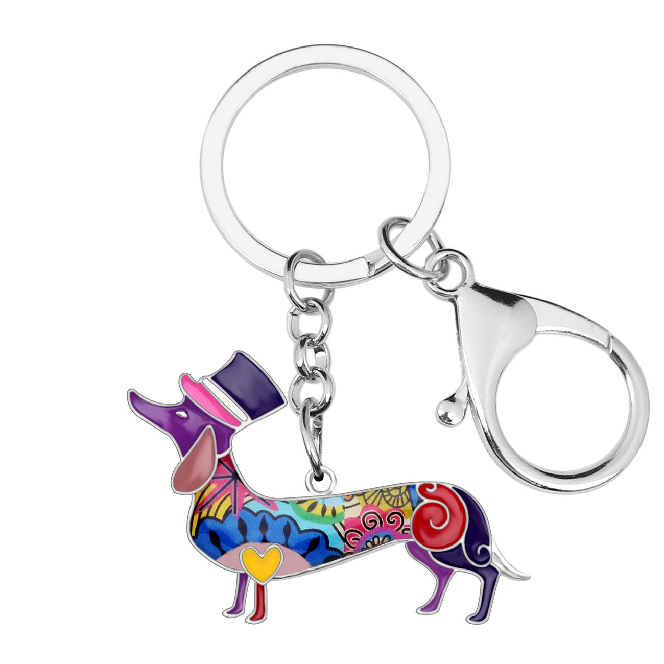 BONSNY Enamel Metal Dachshund Dog Key Chains For Women Girl Car Purse bag Rings Charms Pets Gift (Purple)
