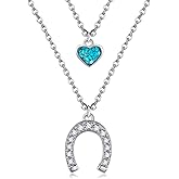 URONE Horseshoe Necklace Sterling Silver Horseshoe Heart Turquoise Layered Necklace Western Country Jewelry Gifts for Cowgirl Cowboy