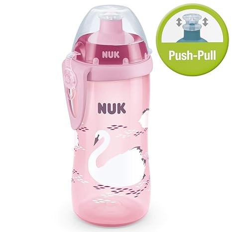 NUK Junior Cup Trinklernflasche, mit Push-Pull-Tülle & Clip, auslaufsicher, BPA-frei, 300ml, Schwan (rosa)