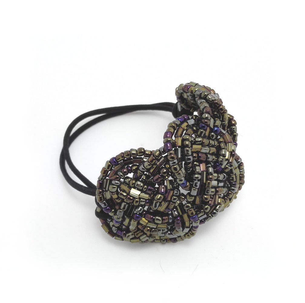 Meilliwish Crystal Beads Ponytail Holder Hair Tie (Khaki) (B10)