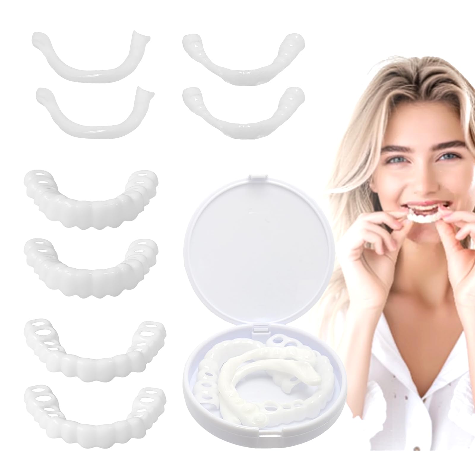Photo 1 of YAFIYGI 2 Pairs Teeth Covers with Top and Bottom Fake Dental for Broken or Missing Teeth Snap-On Confidence Smile Fake Dentures for Men Easy-to-Use Smile Enhancement Covers and Storage Box