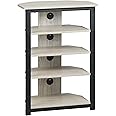 HOMCOM TV Stand, AV Media Stand, Corner Audio Tower with Storage Shelves and Steel Frame, Living Room Storage, Gray