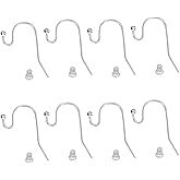 S925 Sterling Silver Earring Hooks with Rubber Backs, 4 Pairs Lightweight Ball End Earwire Hooks for DIY Earrings, Jewelry Making Accessories(silver)