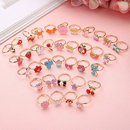 JUNWEISPIN Kids Children's Little Girl Jewelry Adjustable Rings in Heart Shaped Box Girls Pretend Play and Dress Up Ring Random Shapes and Colors Little Girl Gifts10 PCS A1(10PCS)