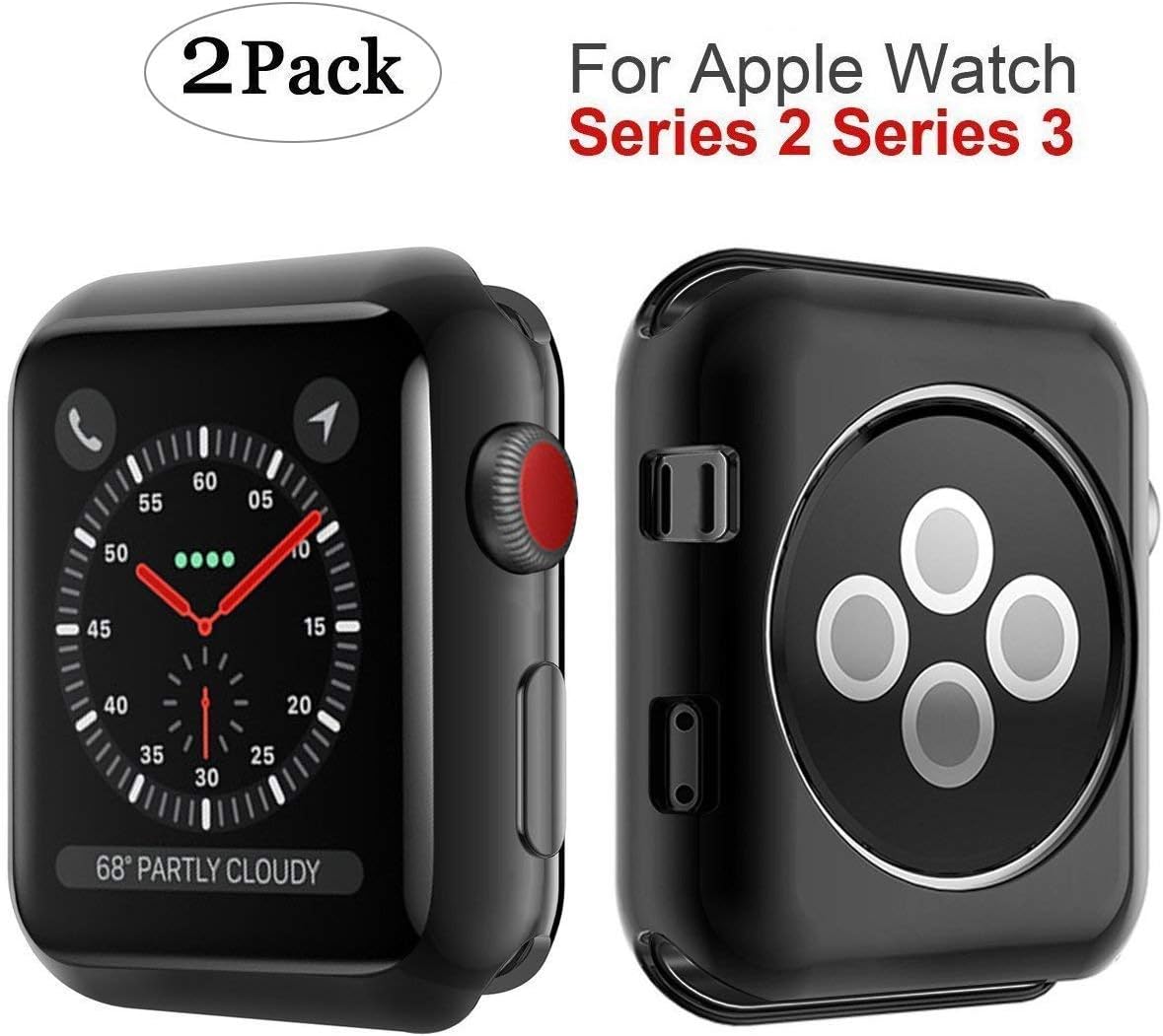 MYECOGO 2 Pack Bumper for Apple Watch Series 3 Case 42mm, Apple Watch 2 case iWatch 3 All-Around Soft TPU Protective Bumper Cover Case for 2015 2016 2017 Apple Watch Series 3/2 42mm -Black