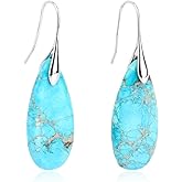 2pcs Natural Stone Earrings, Fishhoop Dangle Drop Earrings Eye-Catching Stone Dangly Dangling for Women Ladies Trendy Statement Funky Colorful Jewelry