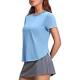 PINSPARK Workout Tops for Women UPF 50+ Yoga Shirts Short Sleeve Athletic Tops with Side Slits Running Gym Tee Top Loose Fit