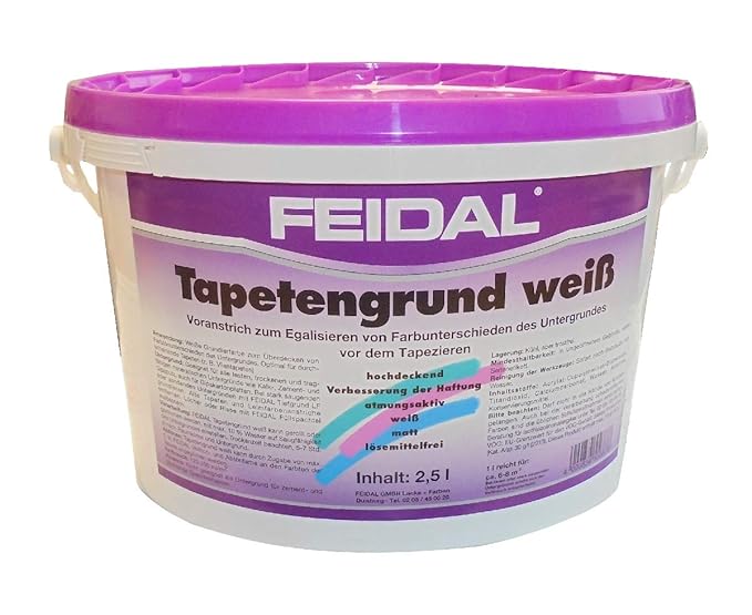 Feidal 2,5 L. Tapetengrund Weiß, Voranstrich, egalisieren von Farbunterschieden, vor dem Tapezieren