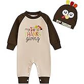 Cevoerf My First Thanksgiving Outfit for Baby Boy Girl Embroidery Turkey Romper Newborn Infant My 1st Thanksgiving Clothes
