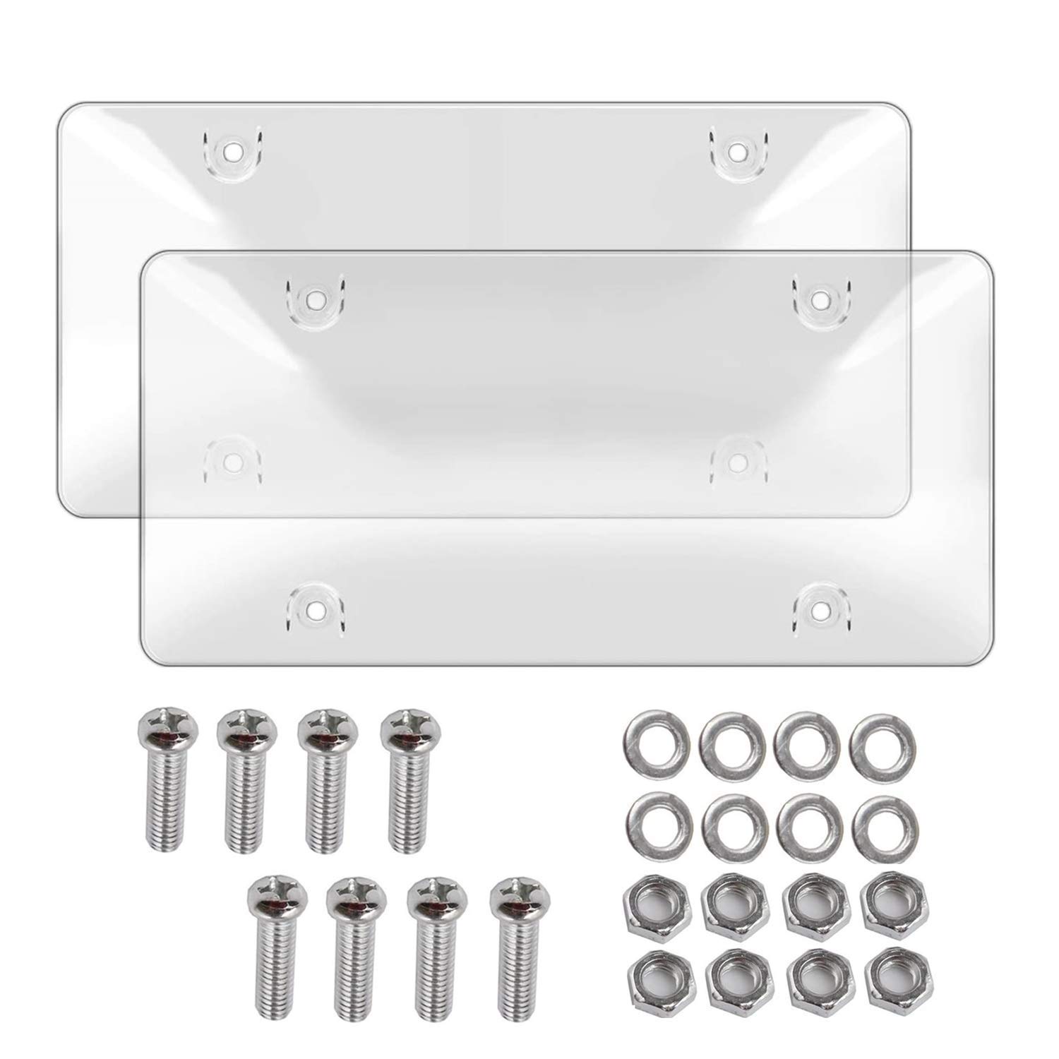 Photo 1 of License Plates Shields 2 Pack Clear Bubble Design Plate Covers, Unbreakable Novelty Frame Covers to Protect Front, Back Fit Standard US Plate with Screws