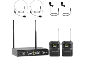 Phenyx Pro Dual-Channel UHF Wireless Microphone System w/ 2x30 Tunable Frequencies, Metal Cordless Mic Set, 200 ft Range, 2 B