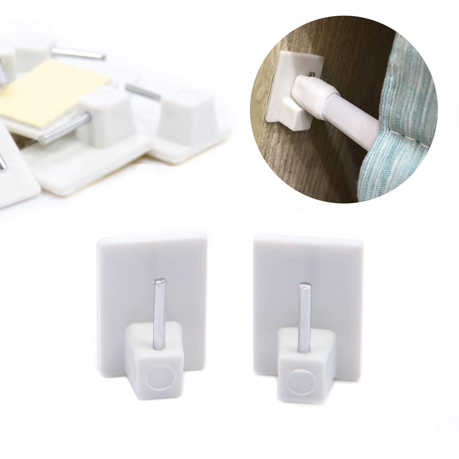 SurePromise 30 Packs Self Adhesive Curtain Hooks White Plastic Sticky