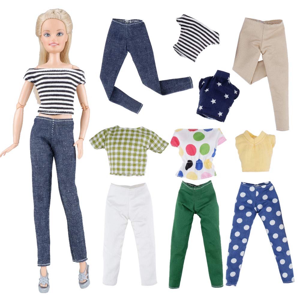 E-TING 5 Set Doll Clothes Casual Wear Outfit 5 Tops 5 Trousers Pants for 11.5″ Girl Doll Gift (Style B)
