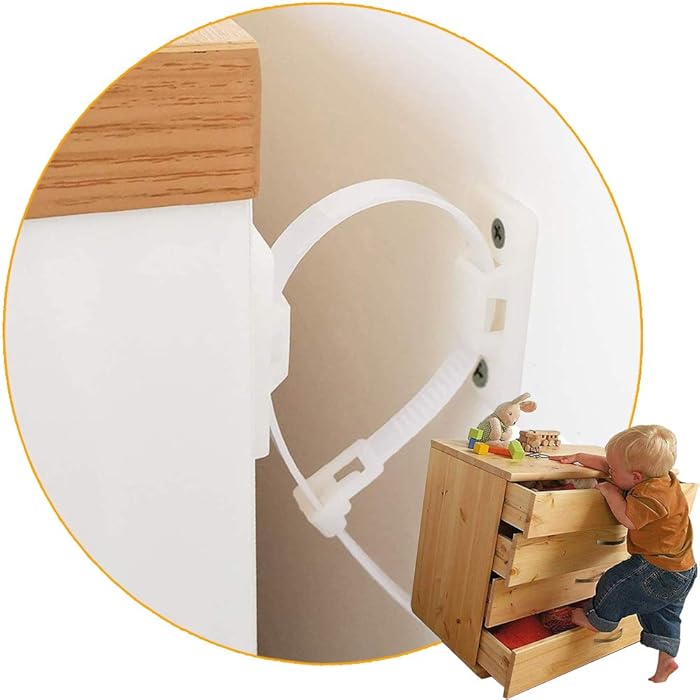 12-Pack Furniture Anchors for Baby Proofing, Anti Tip Furniture Straps for Child Safety, Adjustable Furniture Wall Anchors for Shelves, Bookcases, Dressers
