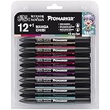Winsor & Newton ProMarker - Twin Tip - Broad+Chisel - Alcohol Based - Manga Chibi Set , multicolour