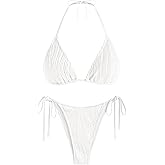 ZAFUL Textured Halter Bikini for Women 2 Piece Triangle Bikini Sets Sexy High Cut Bathing Suit Side Tie Swimsuits