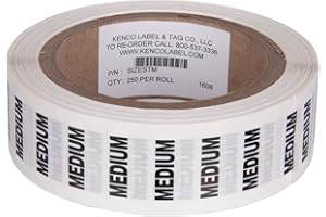 Clothing Size Strip Labels - 1.25" X 5" - 250 Strips Per Roll - Clear with Black and White Ink by Kenco (Medium)