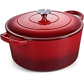 Onader 7QT Enameled Cast Iron Dutch Oven with Lid for Bread Baking, Round Dutch Oven Pot, Heavy Duty - Red