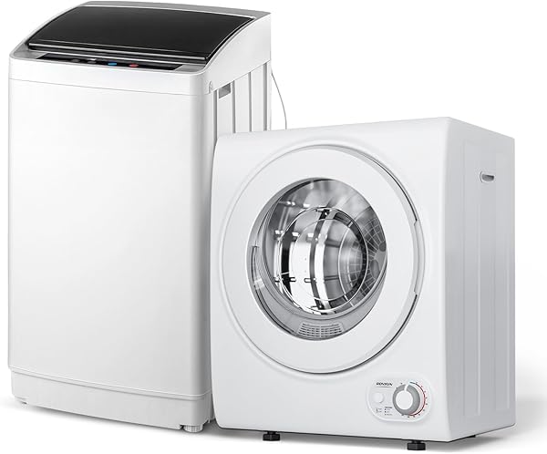 ROVSUN 17.8LBS Full Automatic Washing Machine and 1.5CuFt Portable Clothes Dryer Set, Compact Laundry Washer and Dryer Combo Set with Stainless Steel Inner Tub, for Apartment, Dorms, Home