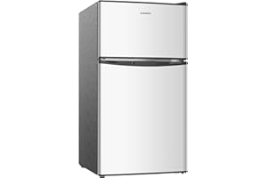 BANGSON Mini Fridge with Freezer, 3.2 Cu.Ft Small Refrigerator, 5 Settings Temperature Adjustable, Low Noise Refrigerator, 2 Door Mini Fridge for Apartment, Home, Office and Dorm, Silver