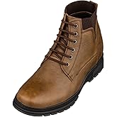 TOTO Men's Invisible Height Increasing Elevator Shoes - Khaki Pebble Grain Leather Lace-up Work Boots - 2.8 Inches Taller - K84017 - Size 11 D(M) US