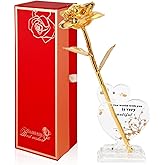Strenge 24k Gold Dipped Real Rose- Long Stem 24k Foreve Preserved Gold Rose,Golden Rose Gifts for Her/Girlfriend/Women/Wife/Mom on Valentines Day Birthday Anniversary Mother's Day