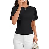 LYANER Women's Crewneck Ruffle Short Sleeve Ruched Slim Fit Work Office Blouses Tops