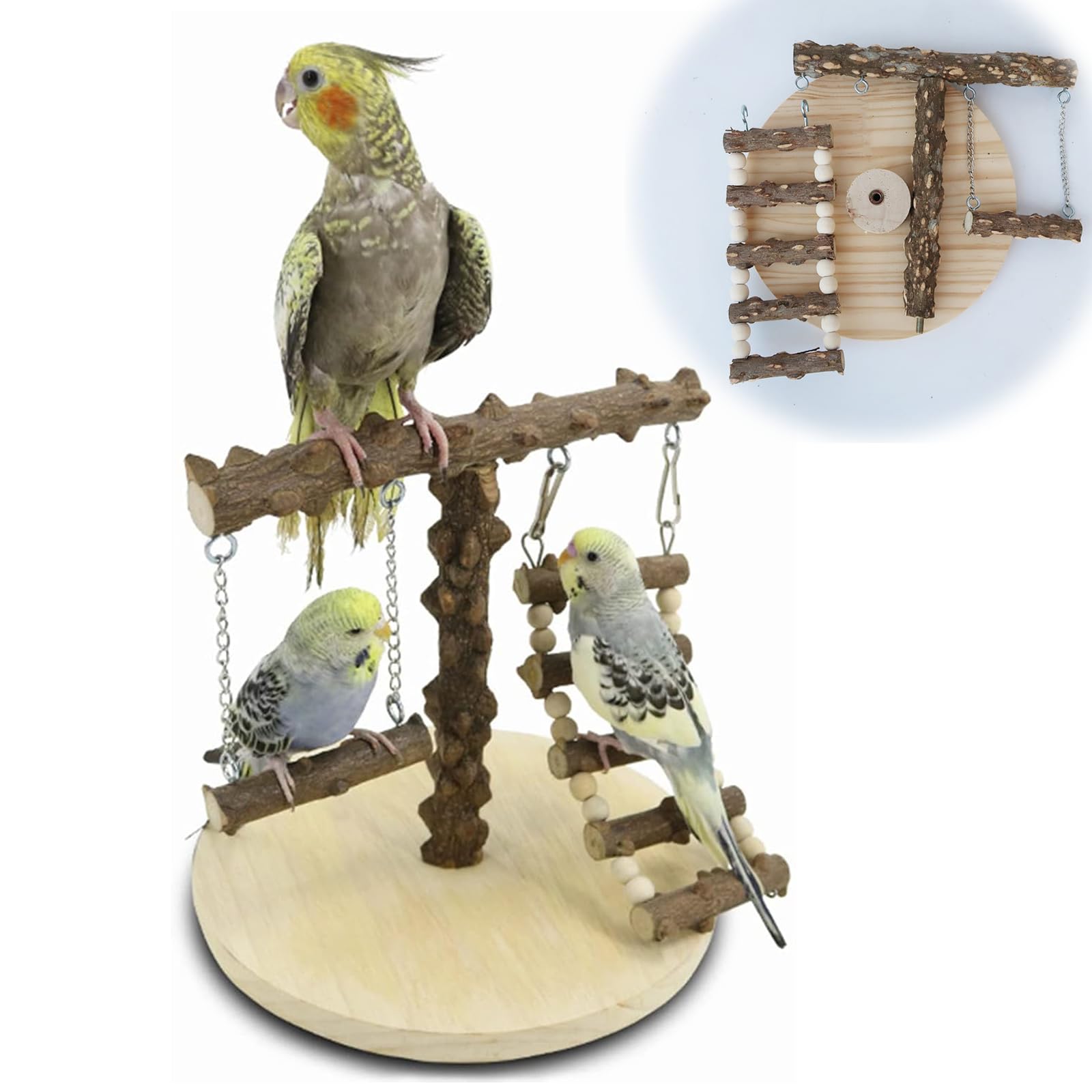 Vokowin Bird Playground Simple Stand Bridge Swing Climbing Wooden Training Ladder Toy For Bird Funfair Bird Perch Stand For Cage Play Stand Exercise Toys Cage Accessories Playgym (K383-1)