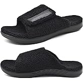 ONCAI Mens House Slippers with Arch Support，Fur Slides with Orthopedic for Plantar Fasciitis Wide Footbed and Adjustable Straps Size 7.5-15