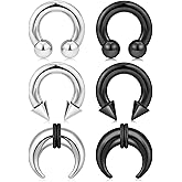 Qmcandy 6-12pcs Septum Pincher Tapers 8G 6G 4G 2G Stretching Kit C Shape Septum Piercing Jewelry Heavy Ear Gauges Earrings Horseshoe Nose Rings for Women Men