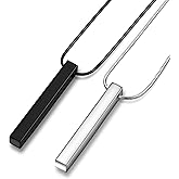 Wikavanli Stainless Steel Couple Necklace for Men and Women, Bar Pendant Matching Necklaces 22 Inches Snake Chain, Unisex
