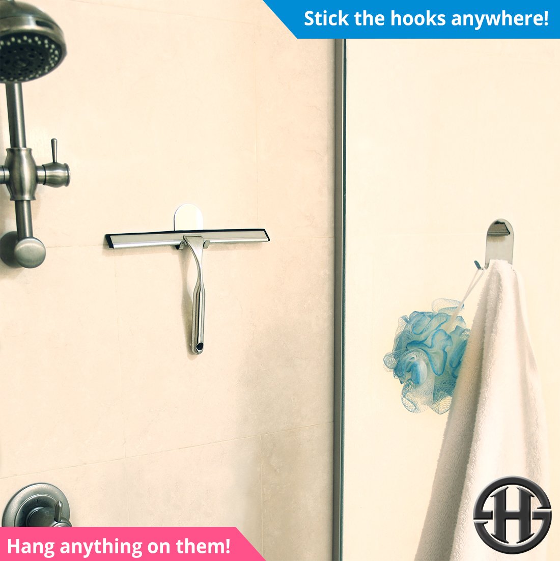 3M Powered All Purpose Hooks by HOME SO - ALL Stainless Steel, Best for Humid Environment - Industrial Strength Holds Anything, Towels, Keys, Coats, Loofahs - Pack of 4 (Chrome)