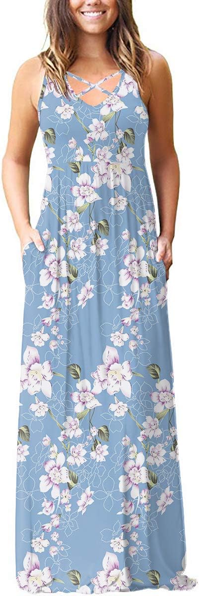 LILBETTER Women's Sleeveless Racerback Loose Plain Maxi Dresses Casual Long Dresses with Pockets