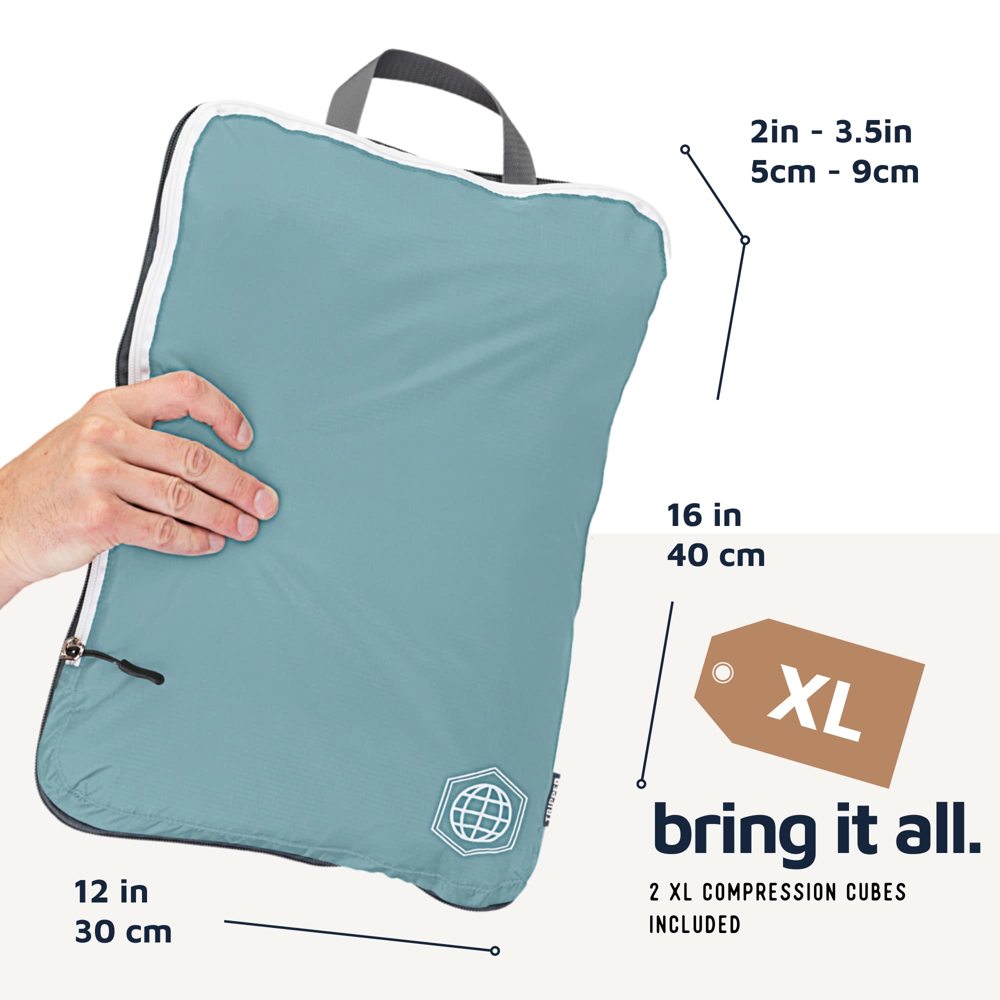 Large Compression Packing Cubes for Travel-Packing Cube Luggage Organizers 7 Piece Set for Checked Luggage-Ultralight, Expandable/Compression Bags by TRIPPED Travel Gear (DustyTeal/White)