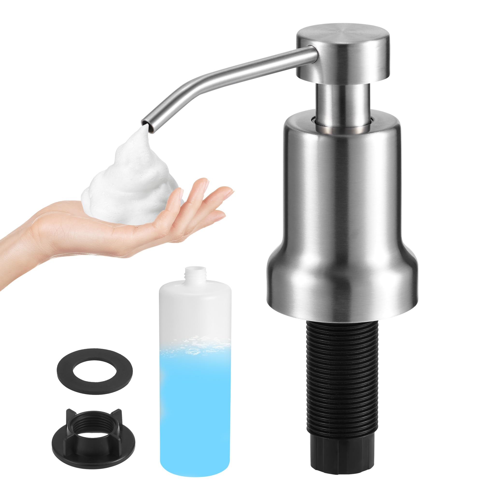 Photo 1 of Yofidra Soap Dispenser for Kitchen Sink and Bathroom Countertop: Built in Foaming Sink Soap Dispenser Pump, Stainless Steel Foam Soap Pump with 17oz Under Counter Bottle