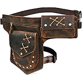 Handadsume Water Resistant Canvas Plus Leather Motorcycle Fanny Waist Pack One Shoulder Drop Leg Thigh Bag For Men Women N211-8 (100% Genuine Leather-A-Brown)