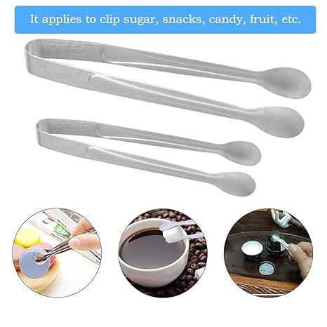 FOCCTS 8 Stück Edelstahl Zuckerzange Set, Eiswürfelzange Süßigkeiten Zucker Zange ?2 Stück Groß:15 * 2cm, 6 Stück Klein:12 * 
